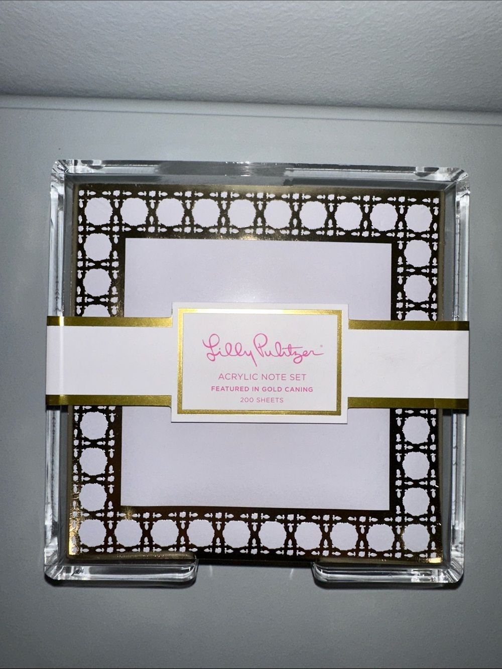 Lilly Pulitzer Office White Metallic Gold Tone Trim Acrylic Stationery Note Pad